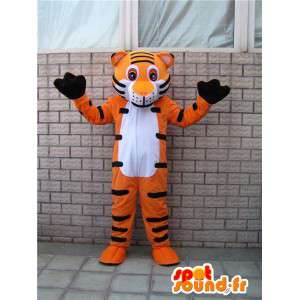 Mascotte tigre orange et noir à rayures. Costume spécial savane - MASFR00658 - Mascottes Tigre