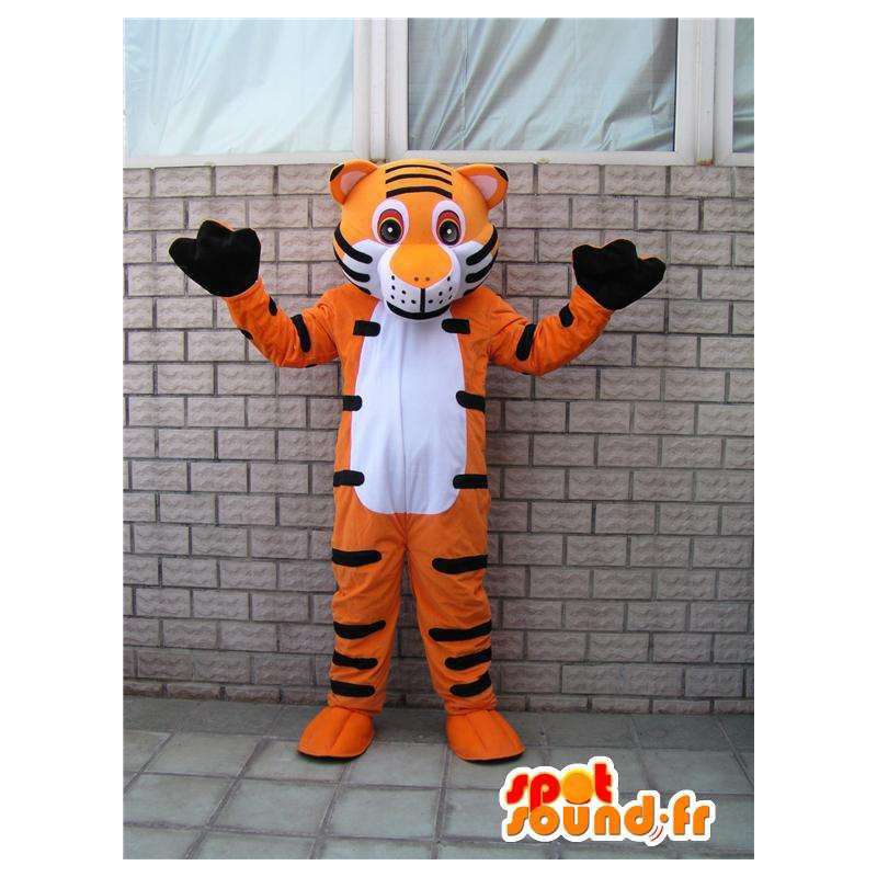 Mascotte tigre orange et noir à rayures. Costume spécial savane - MASFR00658 - Mascottes Tigre