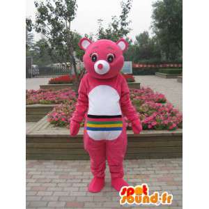 Pink medvěd maskot s vícebarevného pruhy - přizpůsobitelný - MASFR00665 - Bear Mascot