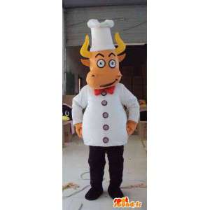Cook beef mascot head with white accessories - MASFR00672 - Mascot cow
