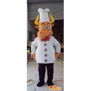 Cook beef mascot head with white accessories - MASFR00672 - Mascot cow