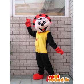 Zwart lieveheersbeestje mascotte karakter en feestelijke rode - MASFR00676 - mascottes Insect