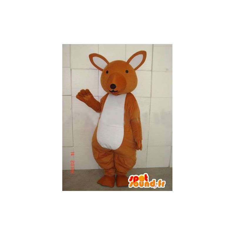 Bruine kangoeroe mascotte en eenvoudig wit voor feesten - MASFR00677 - Kangaroo mascottes