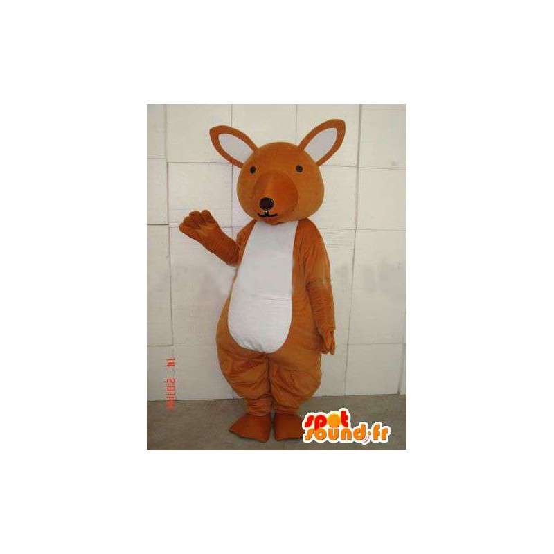 Mascotte de kangourou marron et blanc simple pour fêtes - MASFR00677 - Mascottes Kangourou