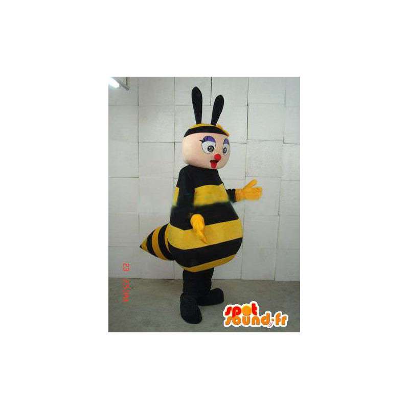 Bee Mascot met grote gele en zwarte gestreepte borst vooruit - MASFR00682 - Bee Mascot