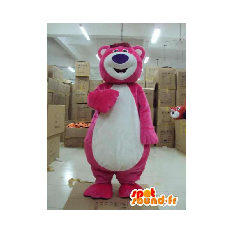 Mascotte de gros ours rose et blanc en peluche style balou - MASFR00685 - Mascottes Personnages célèbres