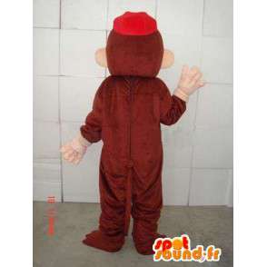 Macaco mascote castanho e beige com tampão vermelho - Mascotes macacos - MASFR00686 - SpotSound.fr