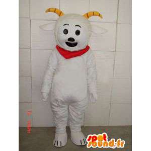 Mascotte de bouquetin style chèvre avec cornes et foulard rouge - MASFR00687 - Mascottes Boucs et Chèvres