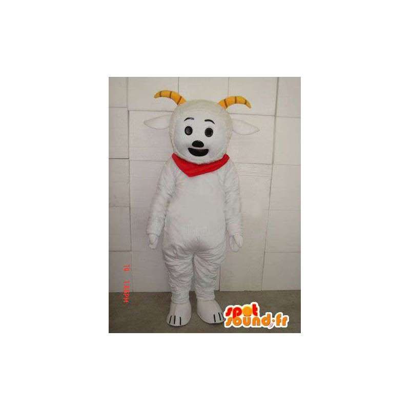 Mascotte de bouquetin style chèvre avec cornes et foulard rouge - MASFR00687 - Mascottes Boucs et Chèvres