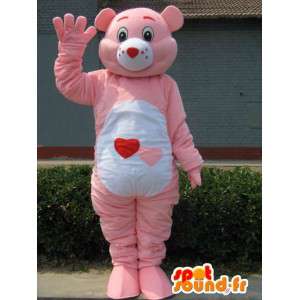 Mascotte d'ours rose à coeur style peluche et mignon pour soirées - MASFR00688 - Mascotte d'ours