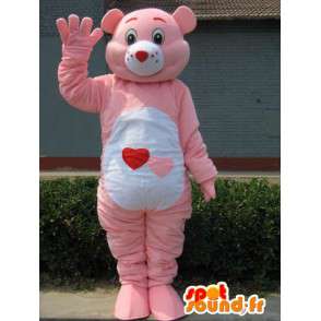 Mascot urso-de-rosa de pelúcia com coração e estilo bonito para as noites - MASFR00688 - mascote do urso