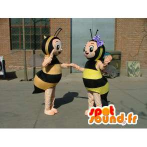 Costume double de mascottes d'abeilles jaunes et noires rayées - MASFR00690 - Mascottes Abeille