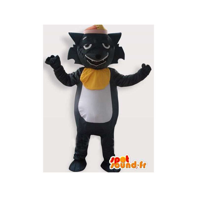 Mascotte de chat noir ébouriffe d'une cicatrice avec accessoires - MASFR00692 - Mascottes de chat