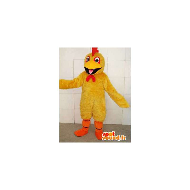 Geel haan mascotte met rode kuif en oranje te steunen - MASFR00695 - Mascot Hens - Hanen - Kippen