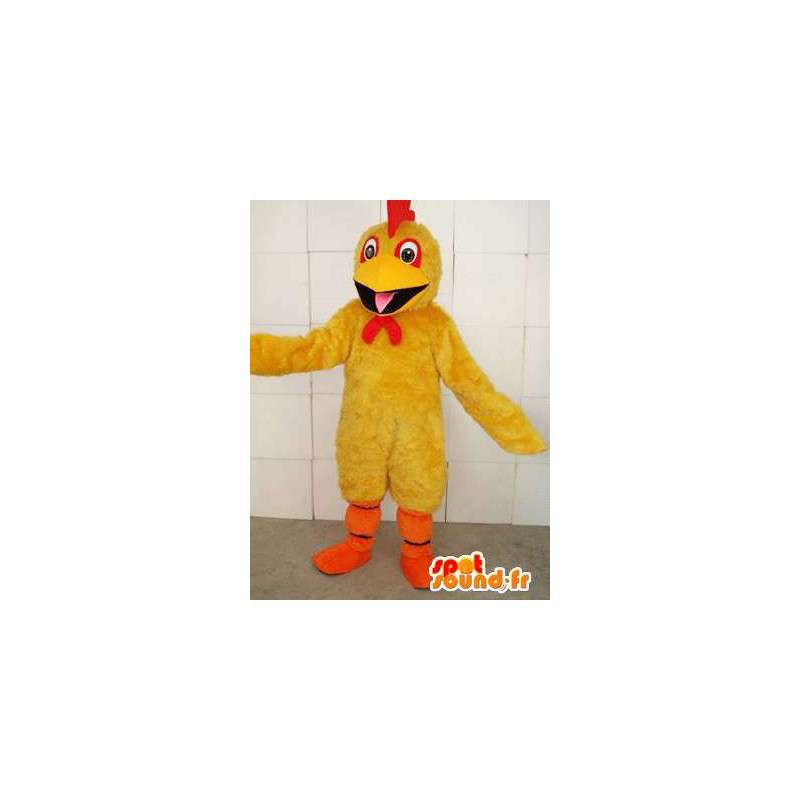 Žlutý kohout maskot s červeným hřebenem a oranžové na podporu - MASFR00695 - Maskot Slepice - Roosters - Chickens