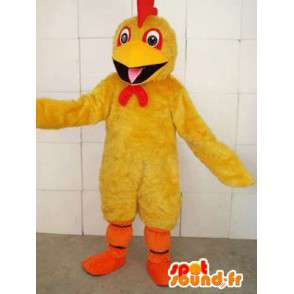 Žlutý kohout maskot s červeným hřebenem a oranžové na podporu - MASFR00695 - Maskot Slepice - Roosters - Chickens