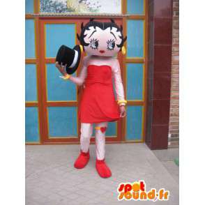 Mascot shy girl with red skirt and black hat - MASFR00698 - Mascots boys and girls