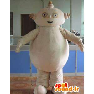 Homem mascote robô de pedra bege e barriga grande - MASFR00699 - Mascotes homem