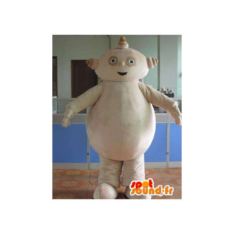 Robot mascot man in beige stone and big belly - MASFR00699 - Human mascots