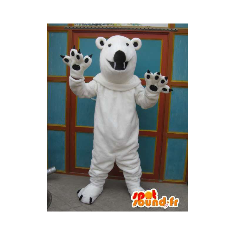 Mascotte ours polaire blanc avec griffes noires tout en peluche - MASFR00700 - Mascotte d'ours