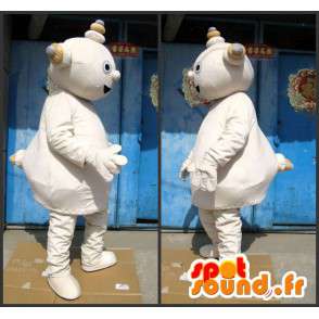 Mascot-snemandrobot i beige sten og stor mave - Spotsound maskot