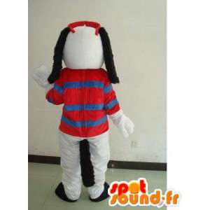 Mascot dog was white striped t-shirt and red glasses - MASFR00701 - Dog mascots