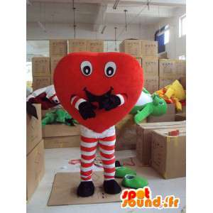 Mascot corazón diversión con las piernas a rayas rojas en pantimedias - MASFR00713 - Mascotas sin clasificar