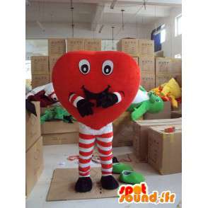 Coração divertimento mascote com pés que furam listrado vermelho - MASFR00713 - Mascotes não classificados