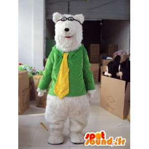 Mascot Plüschbär mit gelben Krawatte kurzsichtige grüne Jacke - MASFR00714 - Bär Maskottchen