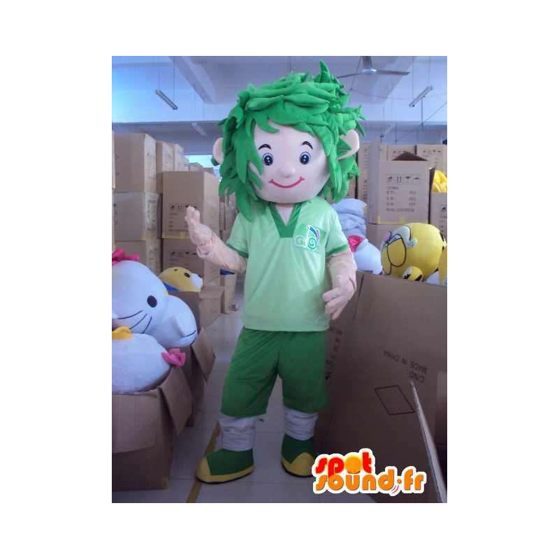 Al grøn fodboldspiller maskot med rodet hår - Spotsound maskot