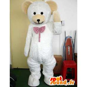 Mascotte ijsbeer met bowtie modieuze rode tegel - MASFR00722 - Bear Mascot