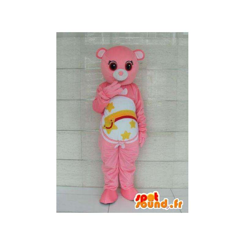 Mascota del oso de color rosa con rayas y estrellas fugaces. Personalizable - MASFR00726 - Oso mascota