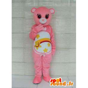 Orso mascotte a righe rosa e stelle cadenti. Personalizzabile - MASFR00726 - Mascotte orso