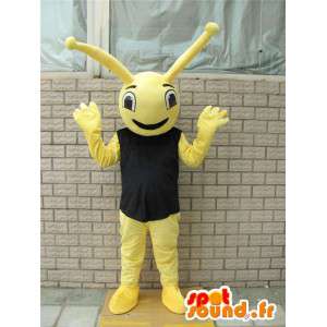 Inseto mascote amarelo com t-shirt formiga preta estilo floresta - MASFR00728 - Ant Mascotes