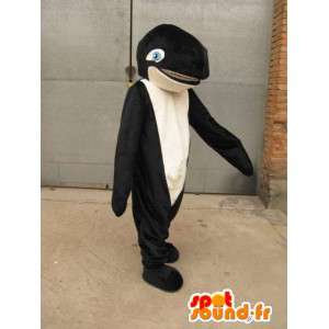 Whale mascot black and white with blue eyes and fins - MASFR00730 - Mascots of the ocean