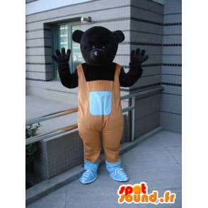 Celý černý medvěd maskot s oranžovými kombinézy a boty  - MASFR00732 - Bear Mascot
