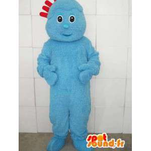 Blau Maskottchen Kostüm Troll mit roten Kamm - Modell 2