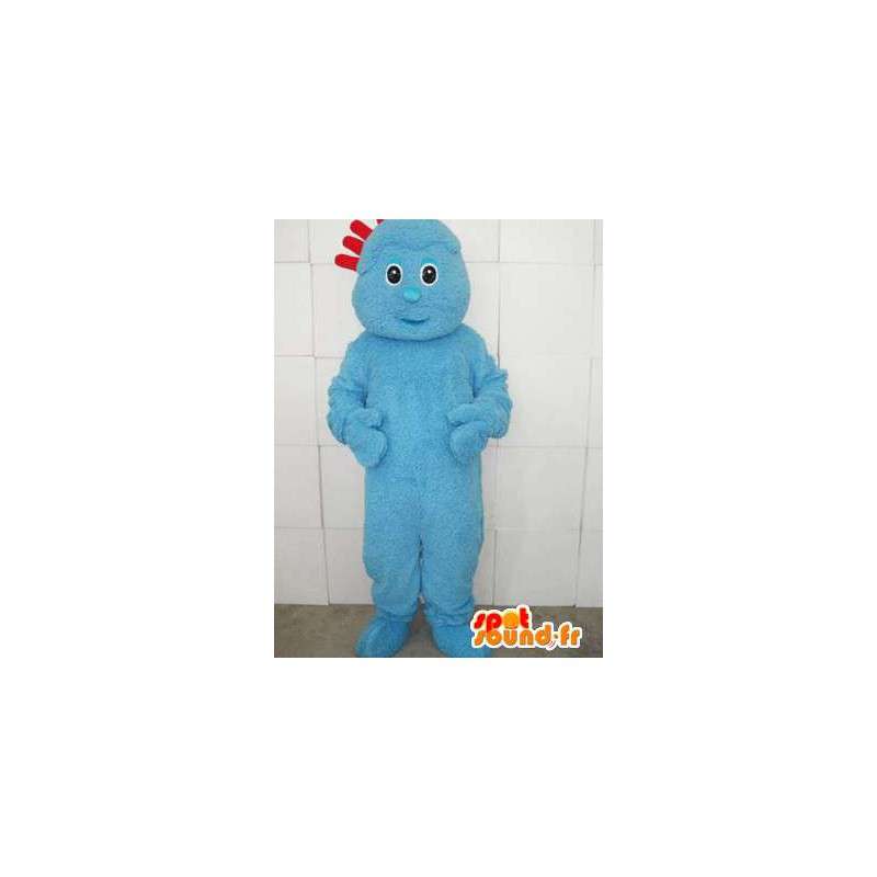 Blue Troll Mascot Costume med Red Crest - Model 2 - Spotsound
