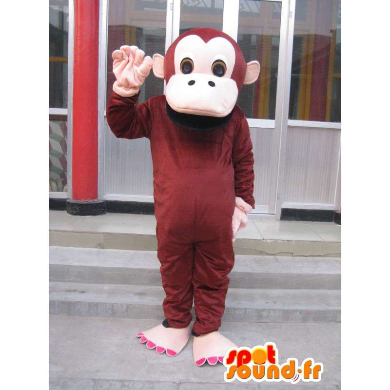 Mascotte singe simple marron avec gants beiges - Personnalisable - MASFR00739 - Mascottes Singe