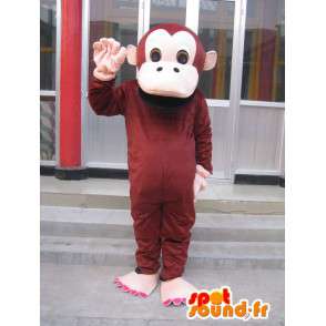 Mascotte enkele bruine aap met beige handschoenen - Klantgericht - MASFR00739 - Monkey Mascottes