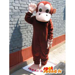 Mascotte singe simple marron avec gants beiges - Personnalisable - MASFR00739 - Mascottes Singe