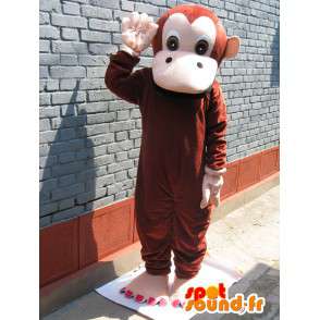 Enkel brun abe-maskot med beige handsker - kan tilpasses -