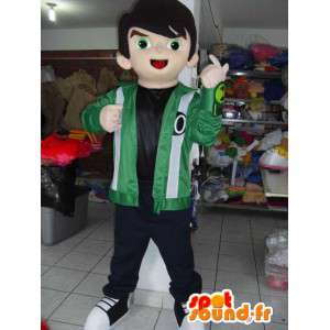 Oso de la mascota del muchacho con la chaqueta verde y bordado - MASFR00744 - Chicas y chicos de mascotas