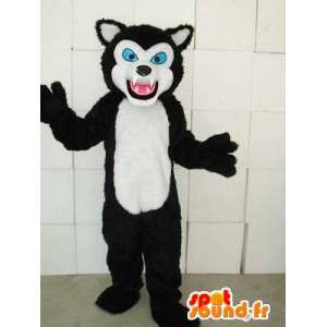 Feline Maskottchen Stil schwarz-weiße Katze mit blauen Augen - MASFR00746 - Katze-Maskottchen