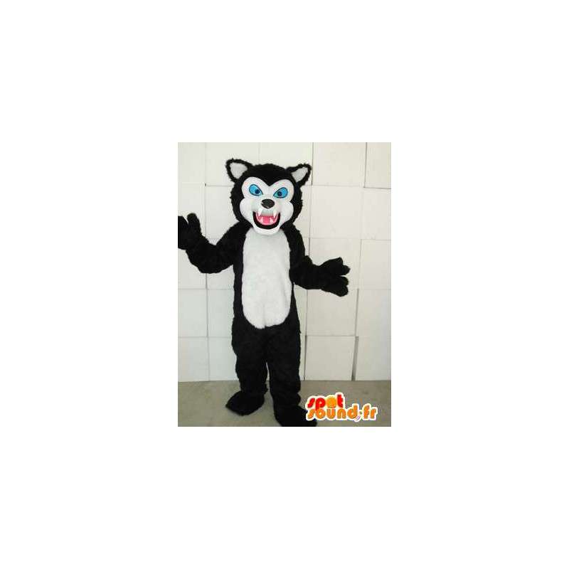 Feline mascot style black and white cat with blue eyes - MASFR00746 - Cat mascots