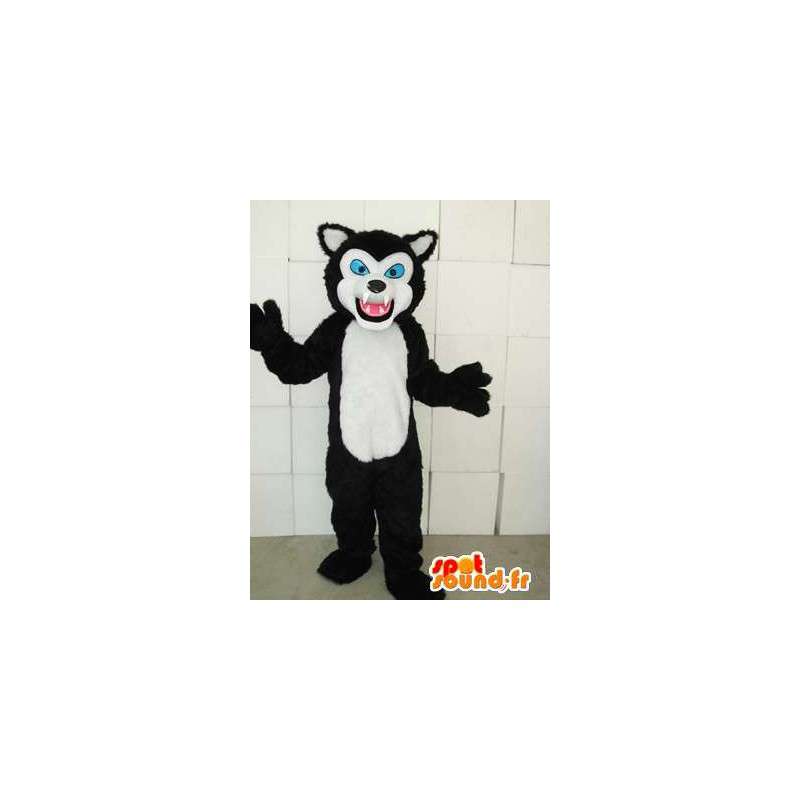 Feline stile gatto mascotte in bianco e nero con gli occhi azzurri - MASFR00746 - Mascotte gatto