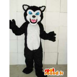 Katachtige mascotte stijl zwart-witte kat met blauwe ogen - MASFR00746 - Cat Mascottes