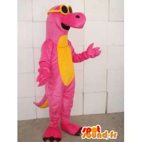 Mascot dinosaurio rosa y amarillo con gafas amarillas - MASFR00748 - Dinosaurio de mascotas