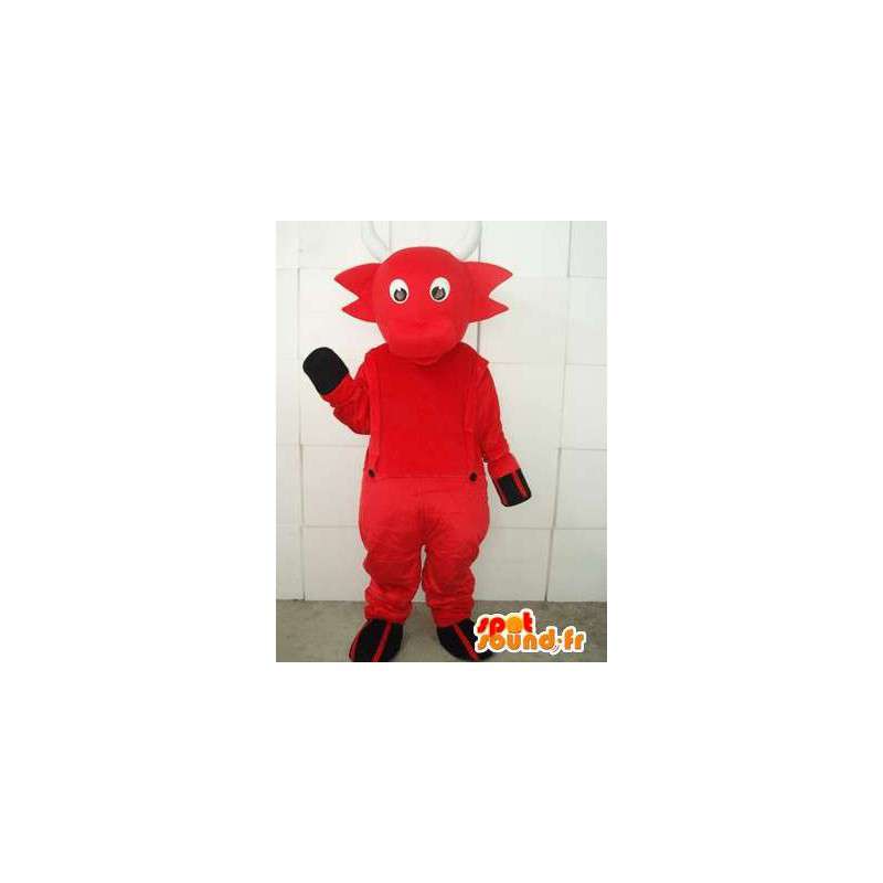 Maskot steinbukk rød djevel med horn og hvite kjeledresser - MASFR00750 - Maskoter og geiter Geiter