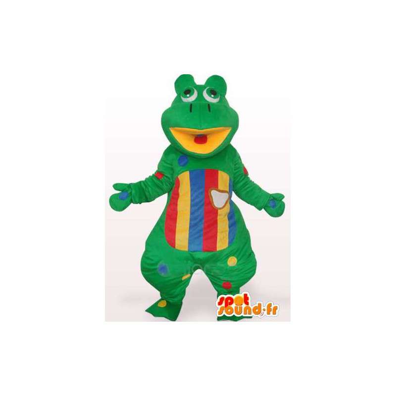 Mascot gekleurd en gestreepte groene kikker - Klantgericht - MASFR00754 - Kikker Mascot